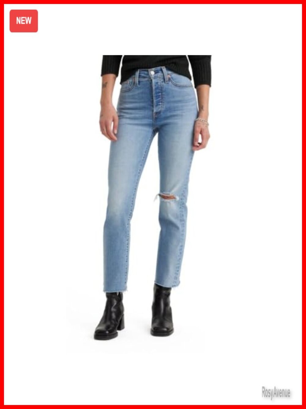 High Rise Wedgie Straight Jeans, Stretch Cotton Blend, 5 Pocket